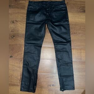 MNML BLACK LEATHER COATED SKINNY JEANS